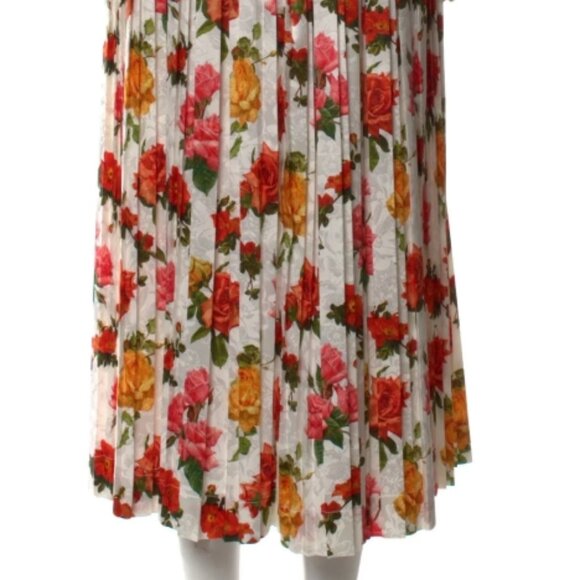 NWOT Commission Fanny Pleated Floral White/Multi Satin/Jacquard Midi SkirtM $805 - Picture 5 of 8